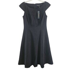 Donna Karan Size 10 Black Bateau Neckline Fit & Flare Cotton Blend NEW